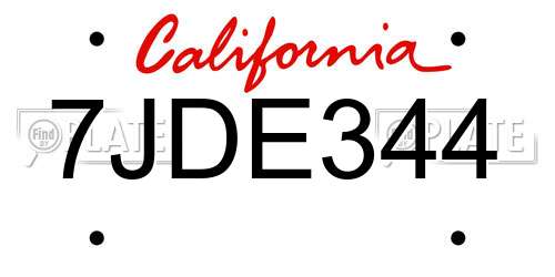 7JDE344 California License Plate