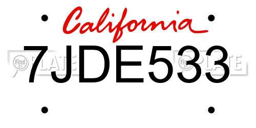 7JDE533 California License Plate