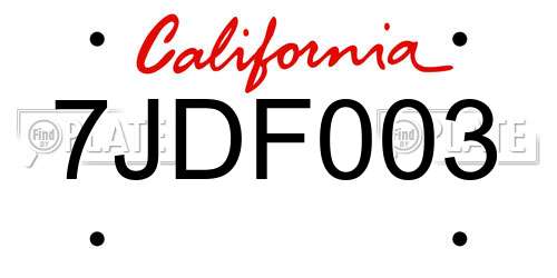 7JDF003 California License Plate