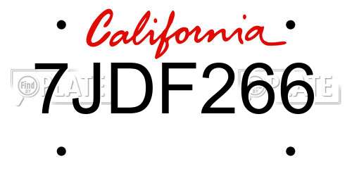 7JDF266 California License Plate