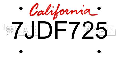 7JDF725 California License Plate