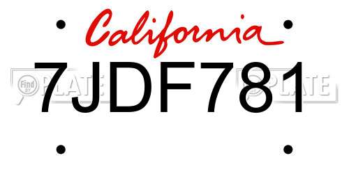 7JDF781 California License Plate