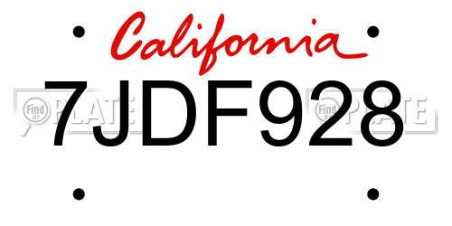 7JDF928 California License Plate