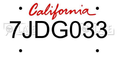 7JDG033 California License Plate