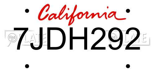 7JDH292 California License Plate