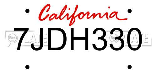 7JDH330 California License Plate