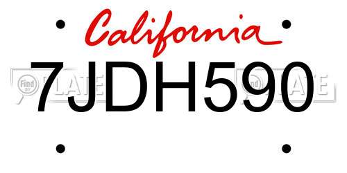 7JDH590 California License Plate