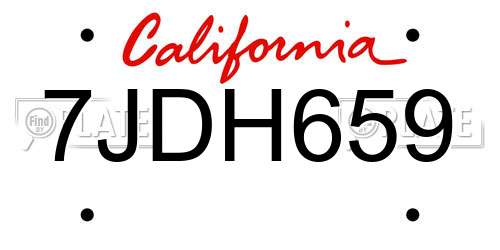 7JDH659 California License Plate