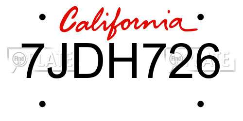 7JDH726 California License Plate