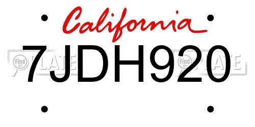 7JDH920 California License Plate