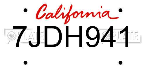 7JDH941 California License Plate