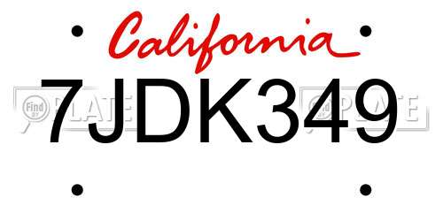 7JDK349 California License Plate