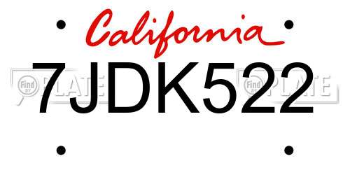 7JDK522 California License Plate