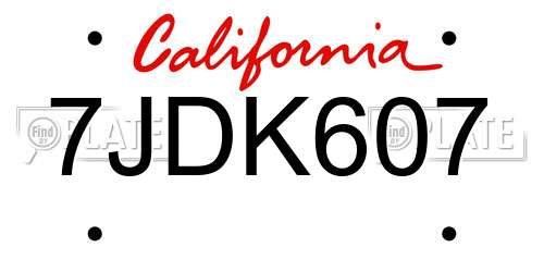 7JDK607 California License Plate