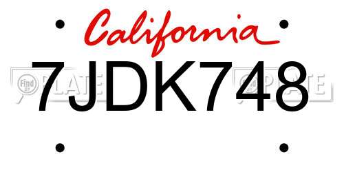 7JDK748 California License Plate