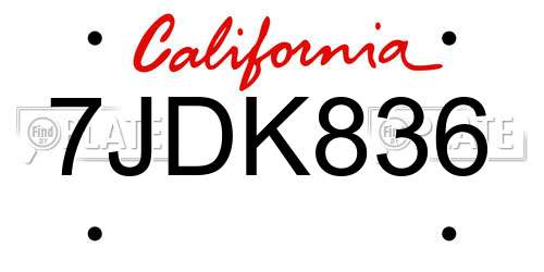 7JDK836 California License Plate
