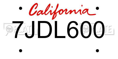 7JDL600 California License Plate