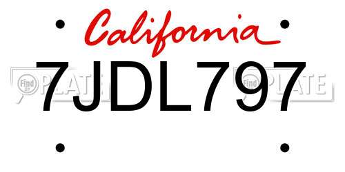 7JDL797 California License Plate