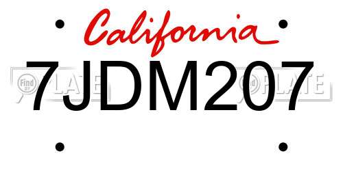 7JDM207 California License Plate