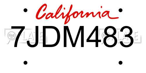 7JDM483 California License Plate