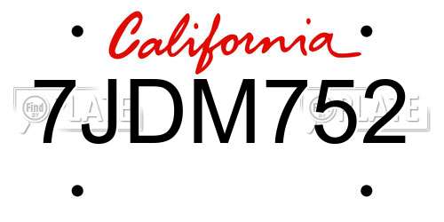 7JDM752 California License Plate