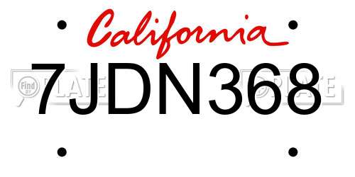 7JDN368 California License Plate