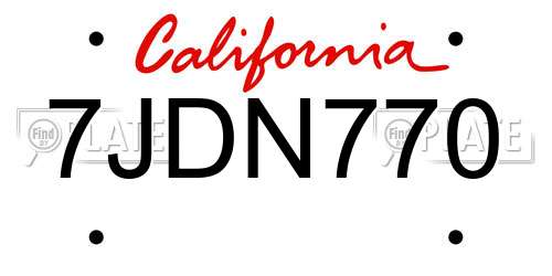 7JDN770 California License Plate