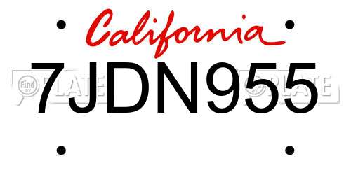 7JDN955 California License Plate