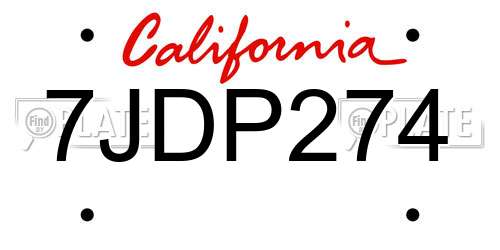 7JDP274 California License Plate