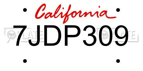 7JDP309 California License Plate