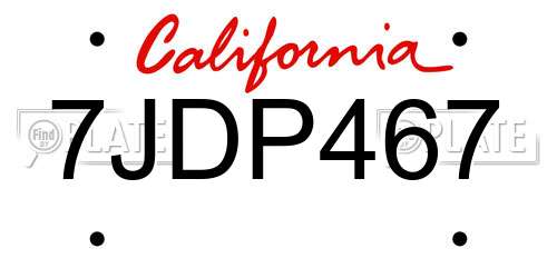 7JDP467 California License Plate