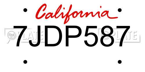 7JDP587 California License Plate