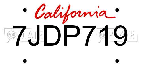 7JDP719 California License Plate