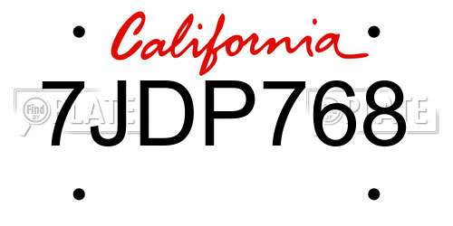 7JDP768 California License Plate