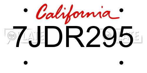 7JDR295 California License Plate