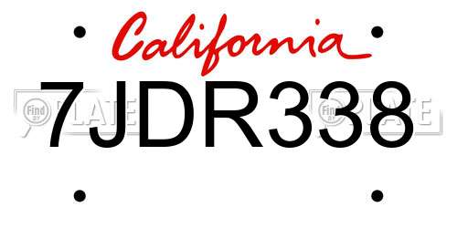 7JDR338 California License Plate