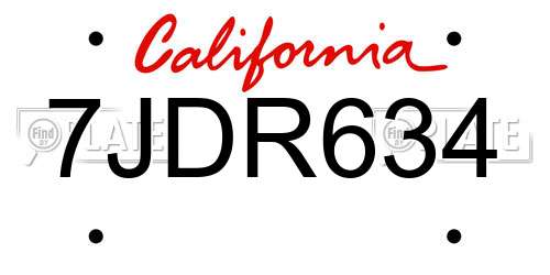 7JDR634 California License Plate