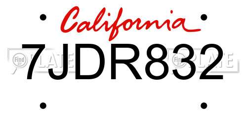 7JDR832 California License Plate