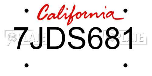 7JDS681 California License Plate