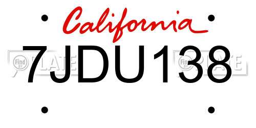 7JDU138 California License Plate