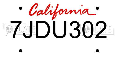 7JDU302 California License Plate