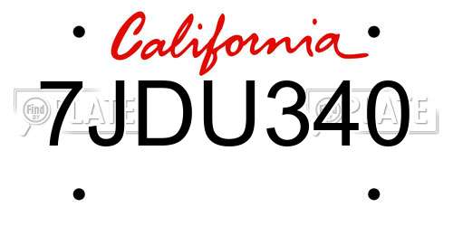 7JDU340 California License Plate