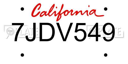 7JDV549 California License Plate