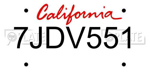 7JDV551 California License Plate