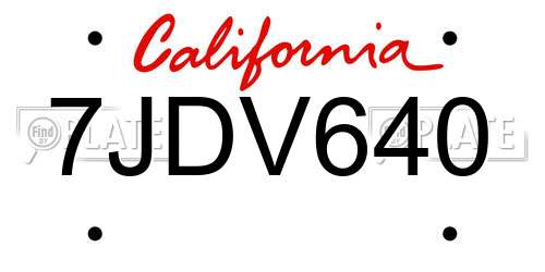 7JDV640 California License Plate