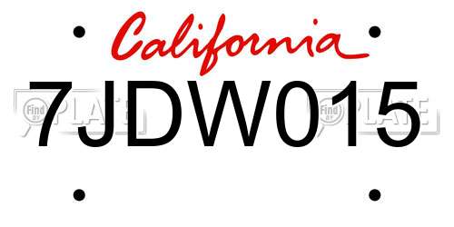 7JDW015 California License Plate