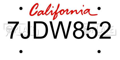 7JDW852 California License Plate