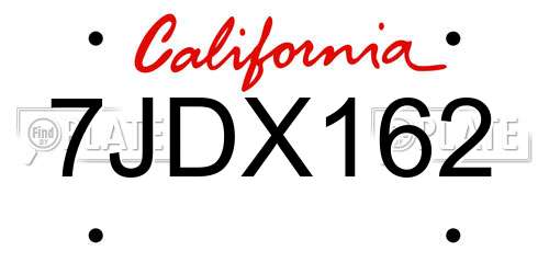 7JDX162 California License Plate