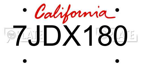 7JDX180 California License Plate