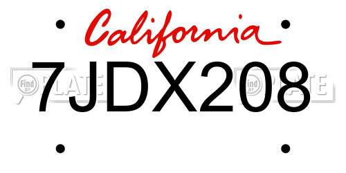 7JDX208 California License Plate